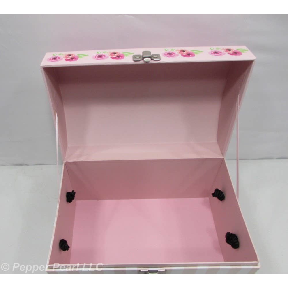 Tres Chic Chest Box Latch Feminine Roses Rope Handles Pink White Gray Black - Picture 4 of 5
